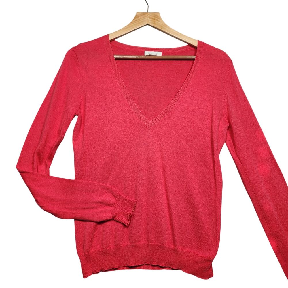 Garnet Hill 100% Cotton Vneck Red Sweater Size XS